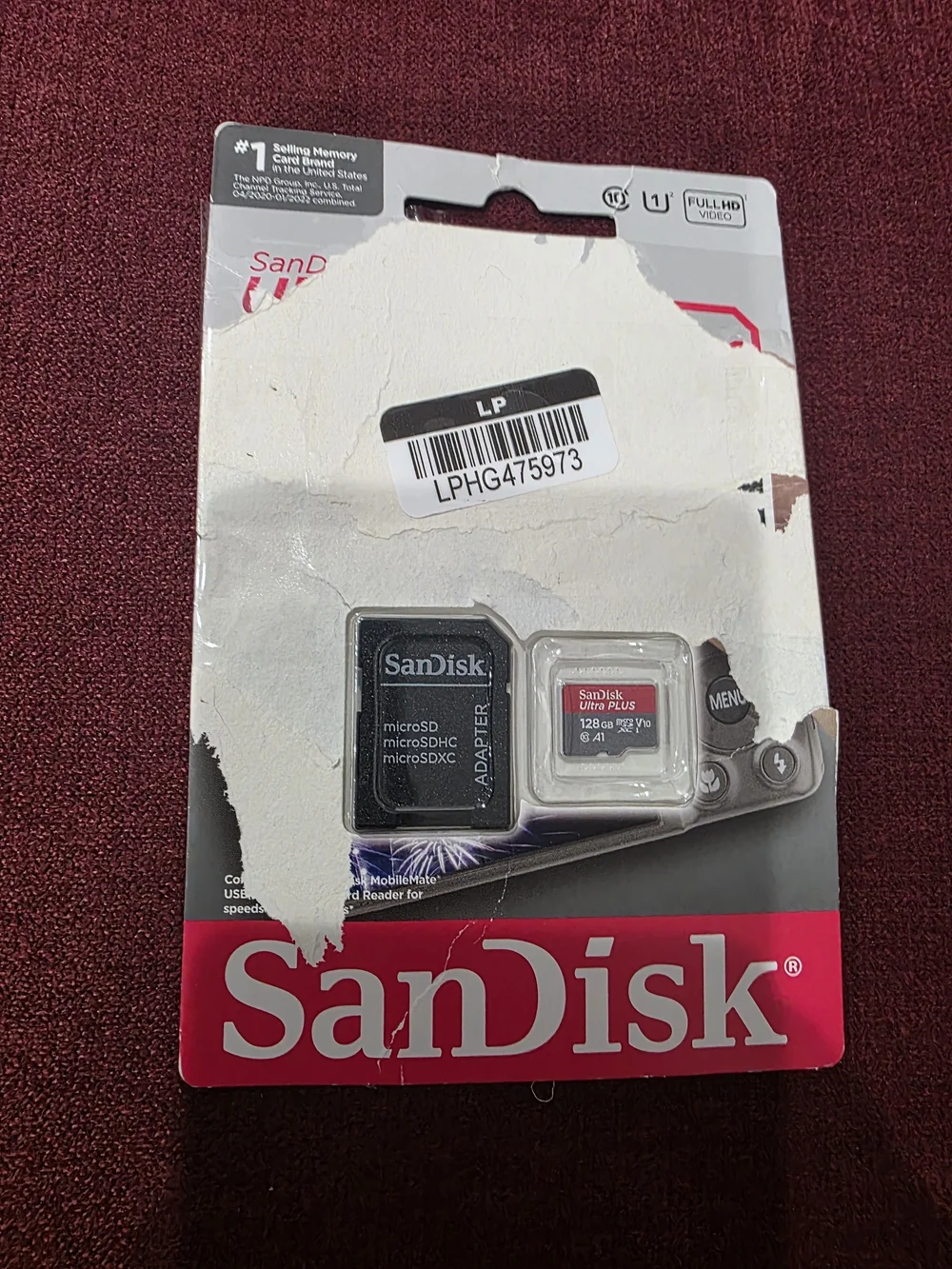 SanDisk Ultra PLUS 128GB microSD MicroSDXC UHS-I Memory Card Damaged Box
